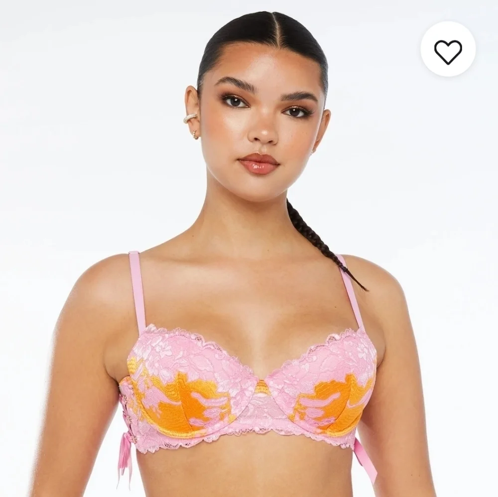 NIP Lace'd Up Padded Low Balconette Bra Lilac Pink Make Me Blush Two Tone Lace